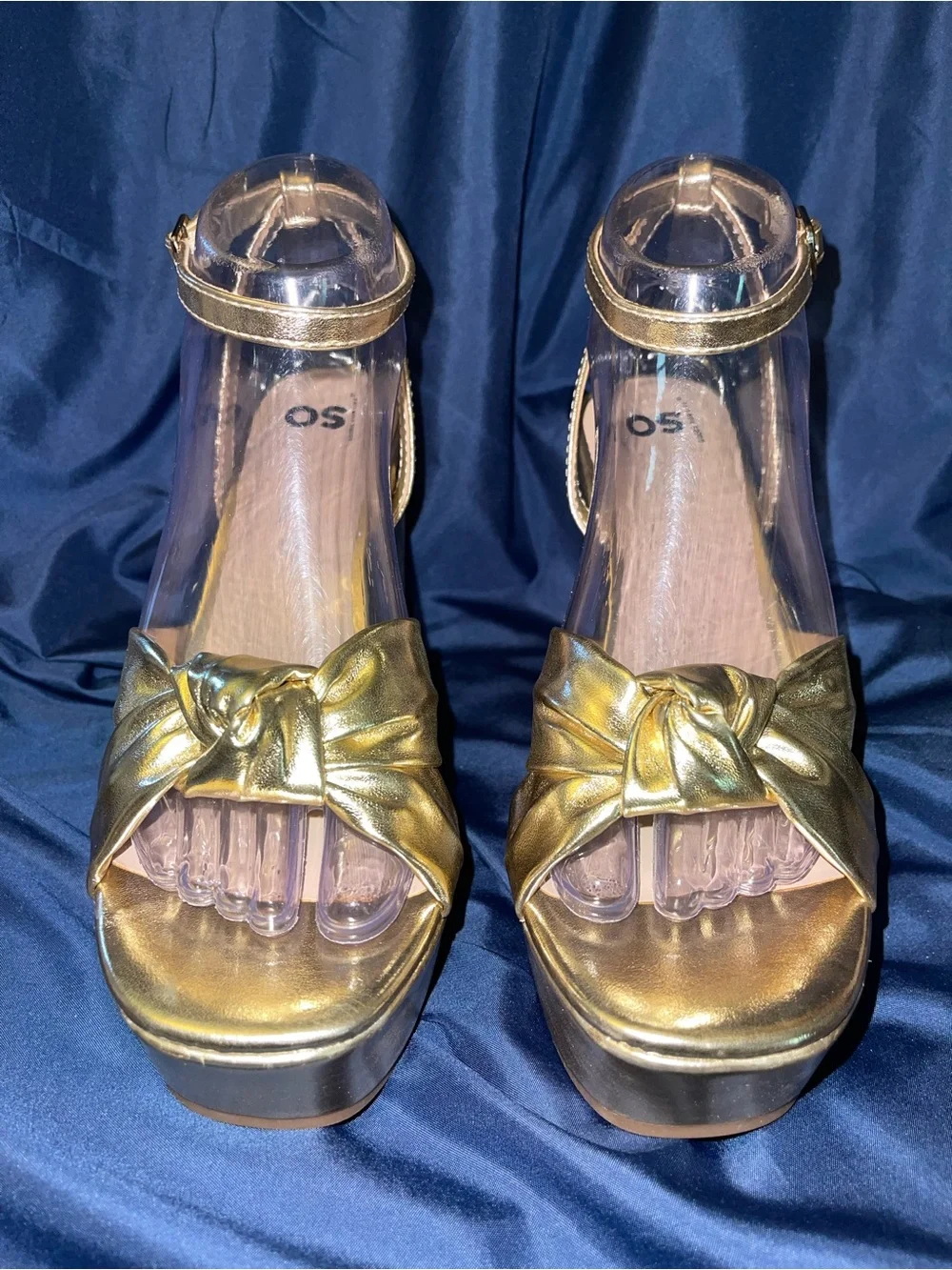 SO - Violeta Metallic Gold Knot Platform Sandals with Ankle Strap